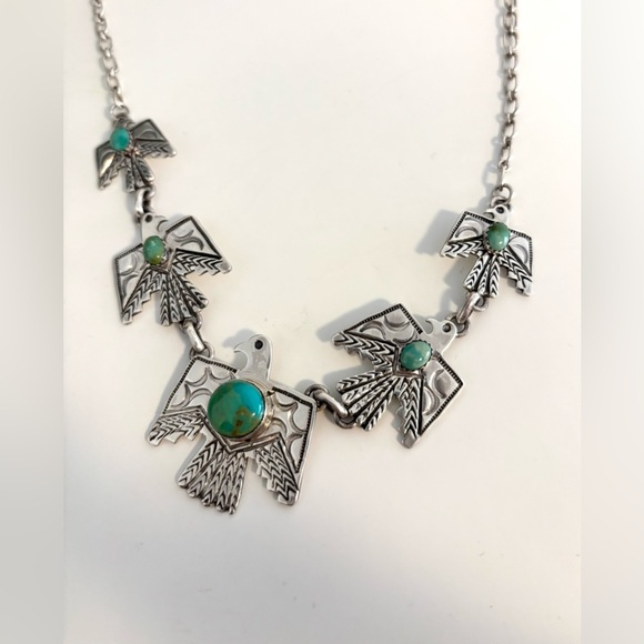 Vintage sterling silver and turquoise thunderbird necklace - Picture 3 of 6